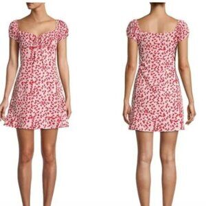 Stellah Butterfly print babydoll dress tie front mini dress size M